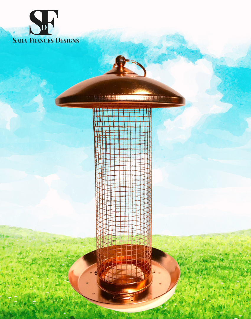Copper plated hanging peanut feeder