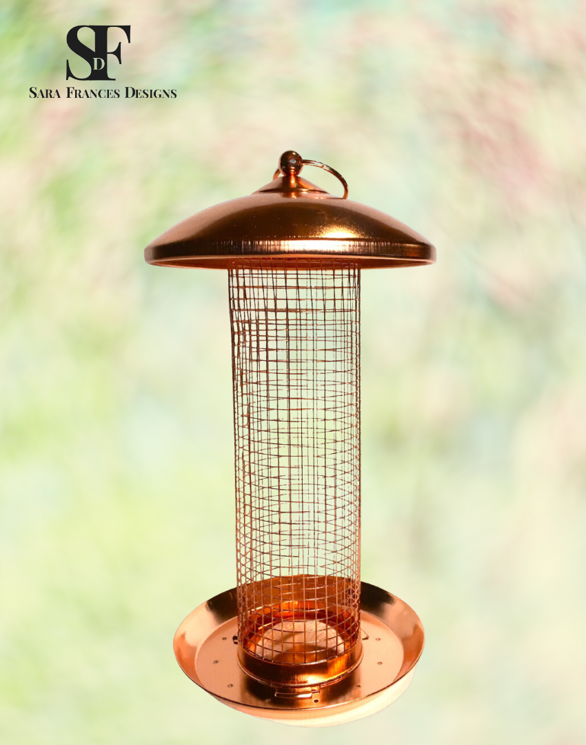 Copper plated hanging peanut feeder
