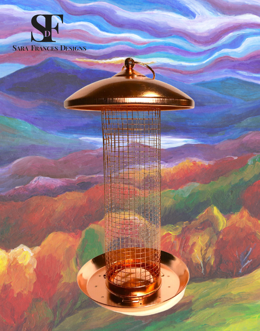 Copper plated hanging peanut feeder