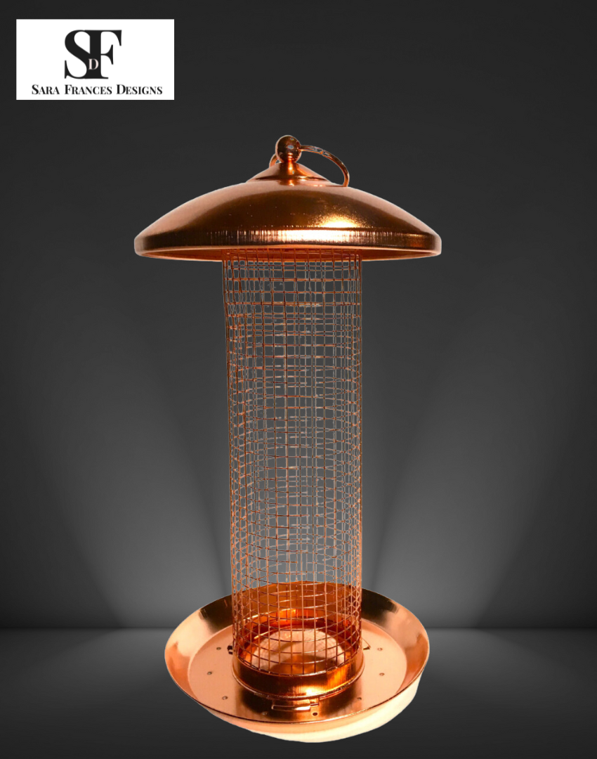 Copper plated hanging peanut feeder